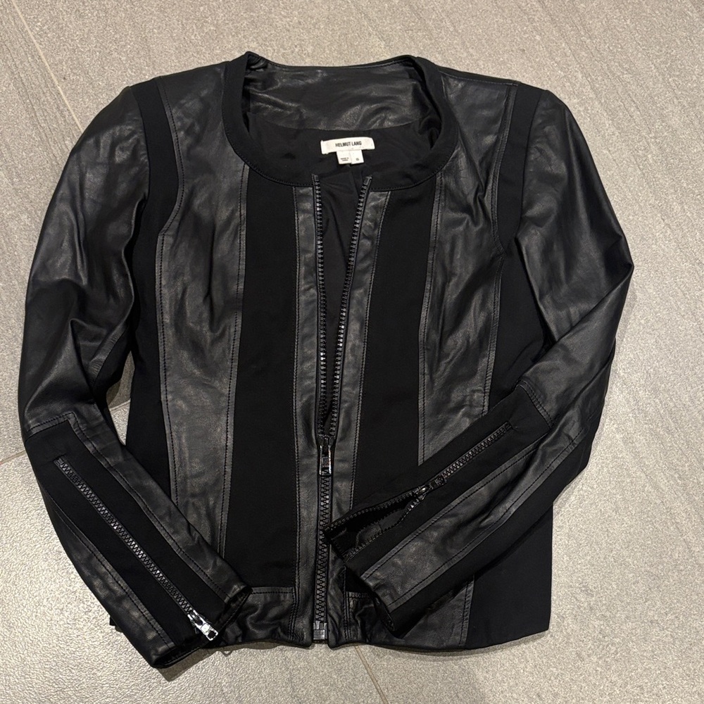 Helmut Lang Black Leather-Panel Zip Jacket